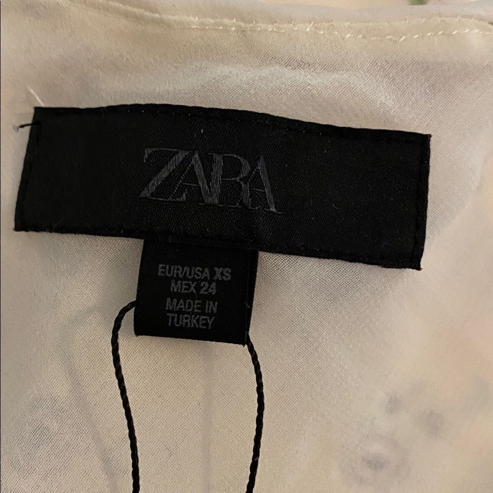Zara Cream Floral Satin Effect Mini Dress with Back Tie Size XS - Picture 10 of 14